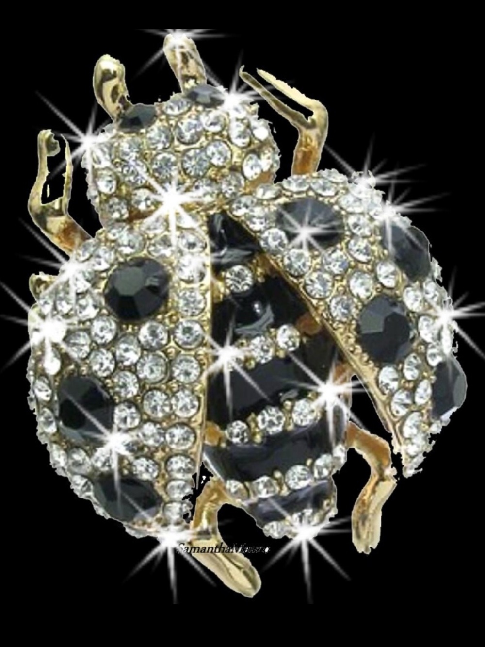 Lucky LADYBUG Black White Pave Bug Crystal Dome statement animal Cocktail Ring